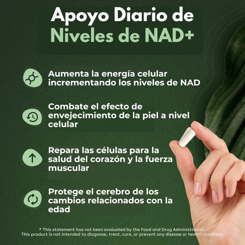 NUEVO NAD+ ADVANCED - Suplemento Antienvejecimiento, Energía y Enfoque (60 Cápsulas)
