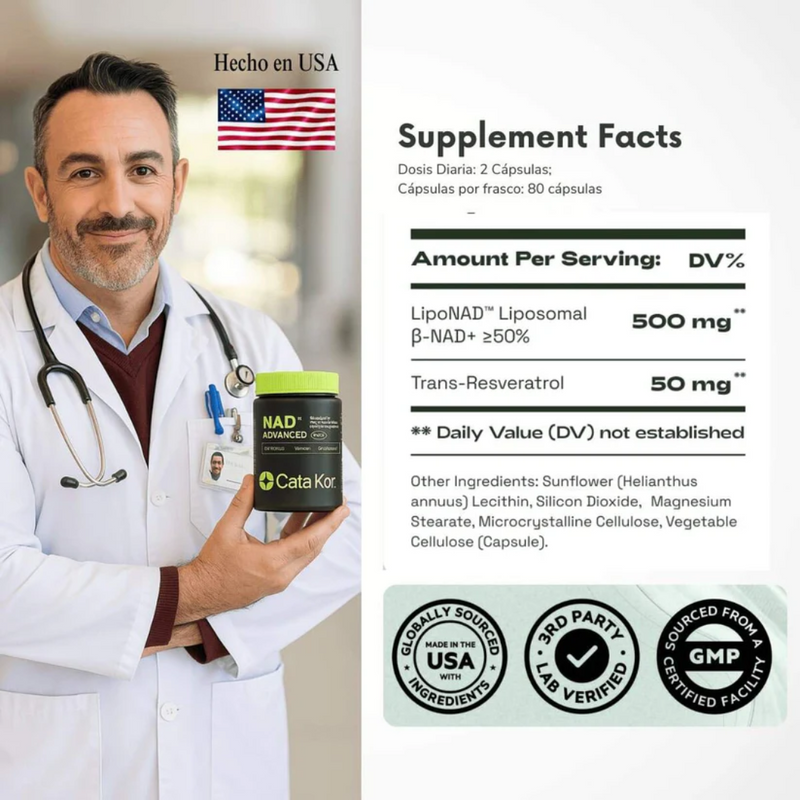 NUEVO NAD+ ADVANCED - Suplemento Antienvejecimiento, Energía y Enfoque (60 Cápsulas)